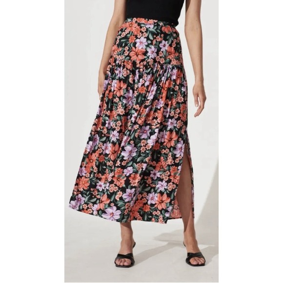 Anthropologie Dresses & Skirts - Anthropologie Abel The Label Floral Side Slit Pull On Rayon Maxi Skirt Size S